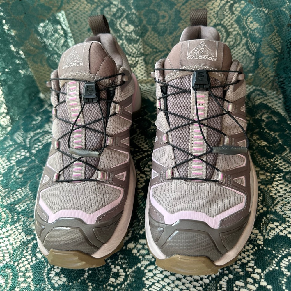 Salomon Women's Taupe and Light Pink Trail Sneakers